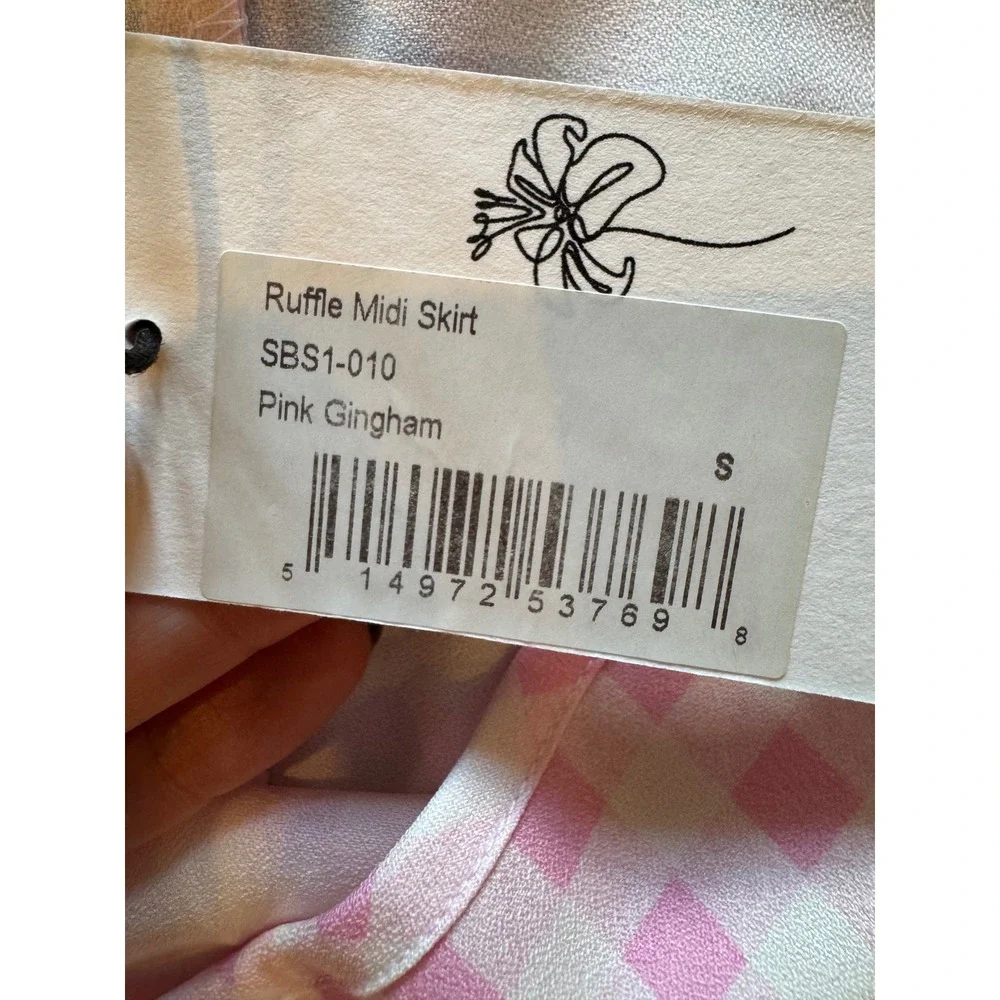Sökie Collective Skirt Women Small Pink White Gingham‎ Ruffle Midi NWT Preppy